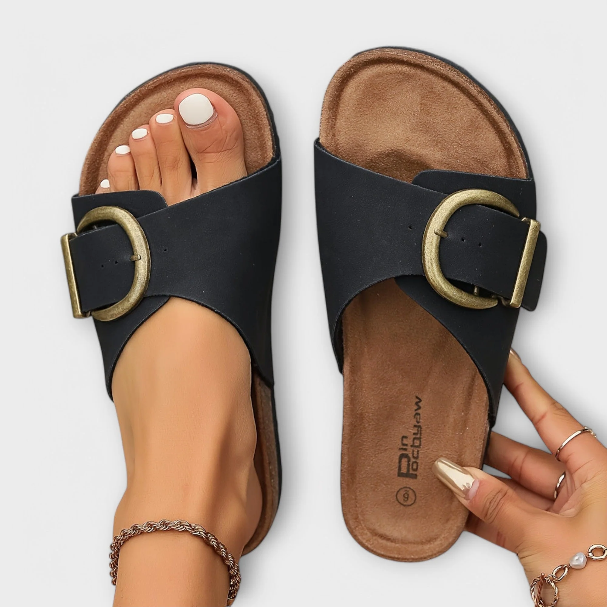 Margie - Damen Kork Pantoletten mit Schnallenriemen Design - Image 2