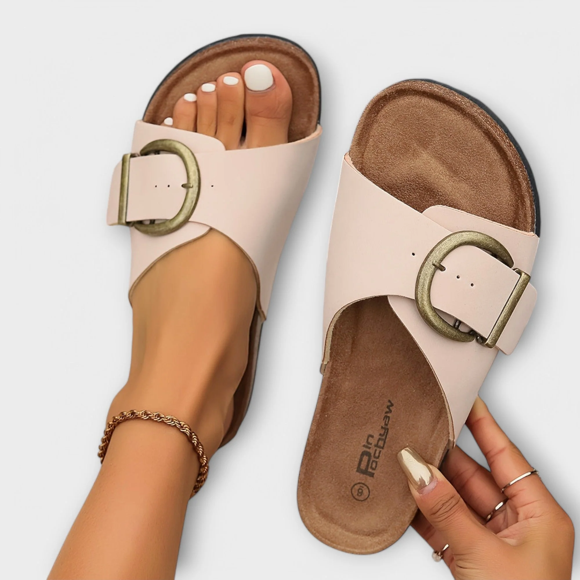 Margie - Damen Kork Pantoletten mit Schnallenriemen Design - Image 3