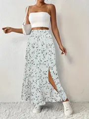 Maria | Floral bedruckter Maxirock mit hochtailliertem Design und Seitenschlitz - Image 11