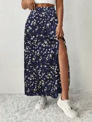 Maria | Floral bedruckter Maxirock mit hochtailliertem Design und Seitenschlitz - Image 6