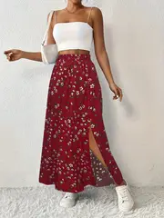 Maria | Floral bedruckter Maxirock mit hochtailliertem Design und Seitenschlitz - Image 7