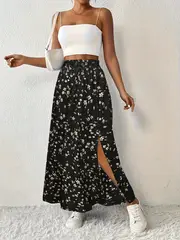 Maria | Floral bedruckter Maxirock mit hochtailliertem Design und Seitenschlitz - Image 8
