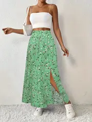 Maria | Floral bedruckter Maxirock mit hochtailliertem Design und Seitenschlitz - Image 9