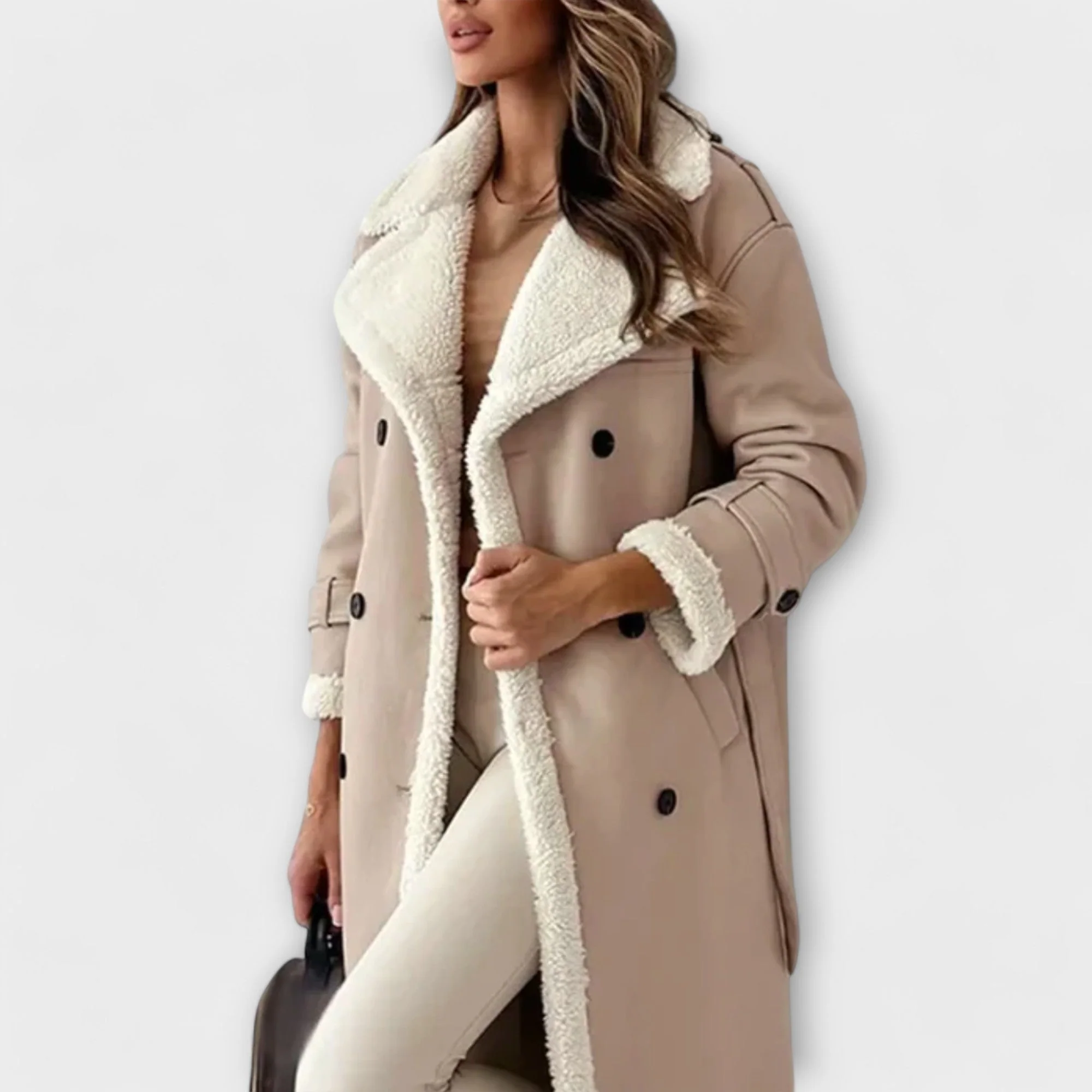 Maria – Lange klassische Jacke mit Fleecefutter und Teddykragen - Image 2
