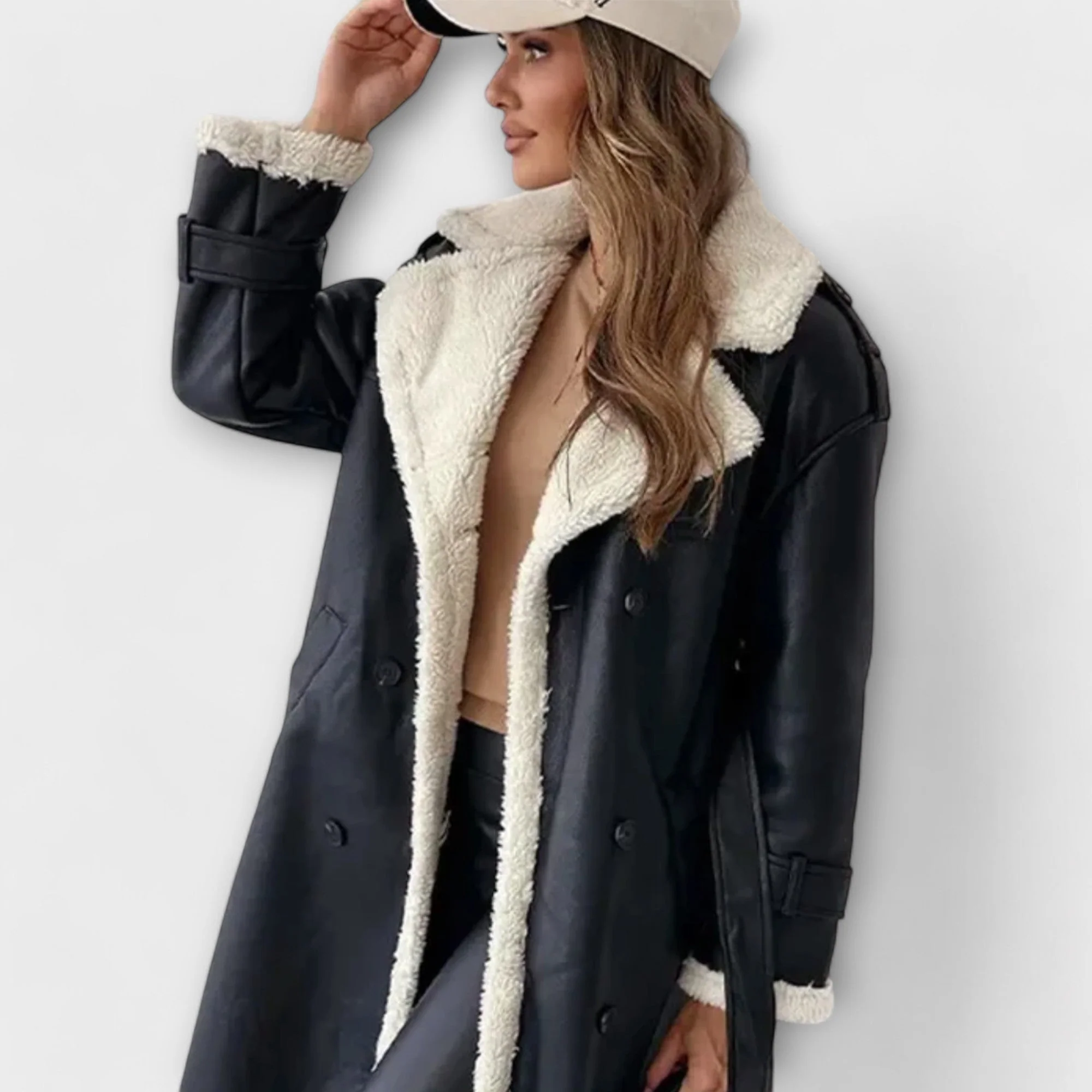 Maria – Lange klassische Jacke mit Fleecefutter und Teddykragen - Image 3