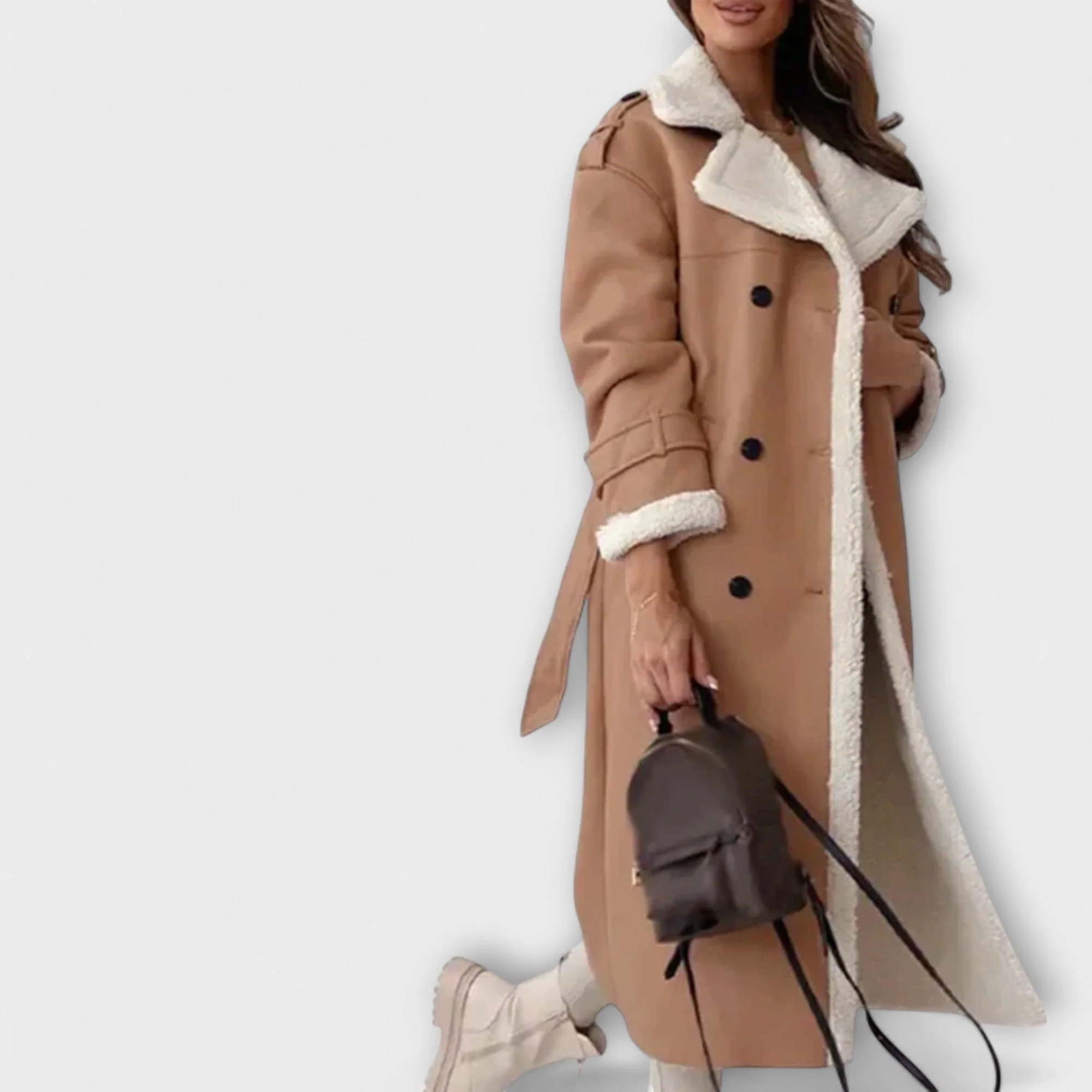 Maria – Lange klassische Jacke mit Fleecefutter und Teddykragen - Image 4