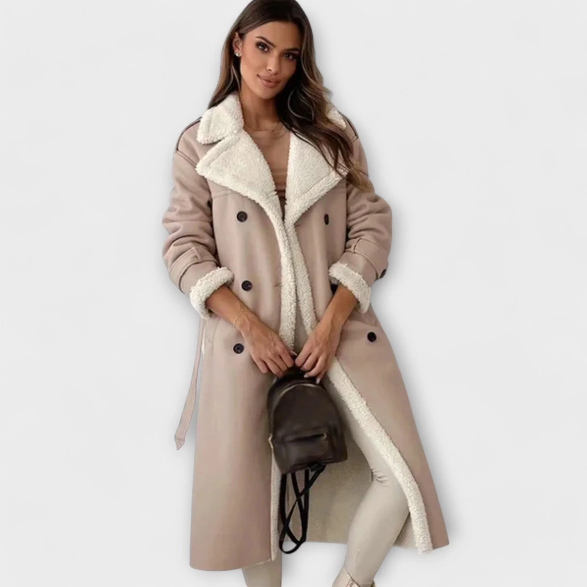 Maria – Lange klassische Jacke mit Fleecefutter und Teddykragen - Image 5