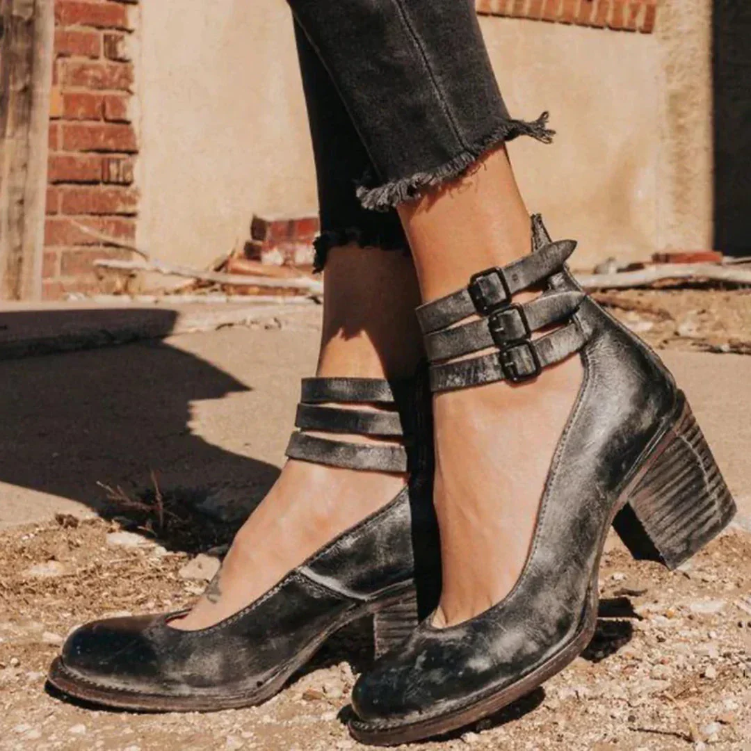 Mariene – Lederschuhe mit Blockabsatz und runder Spitze - Image 3
