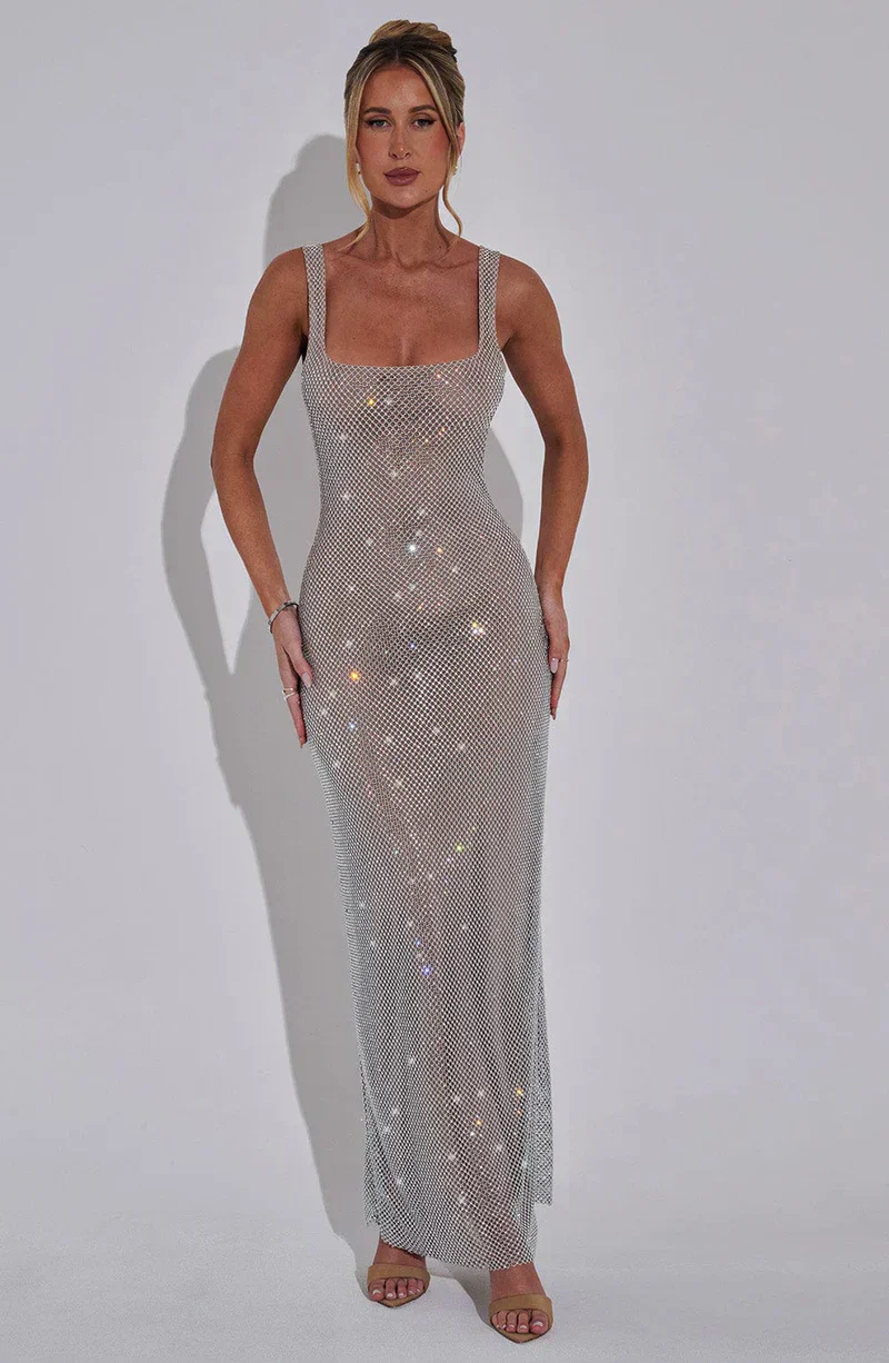 Marina – Glänzendes figurbetontes Damen Maxikleid - Image 7