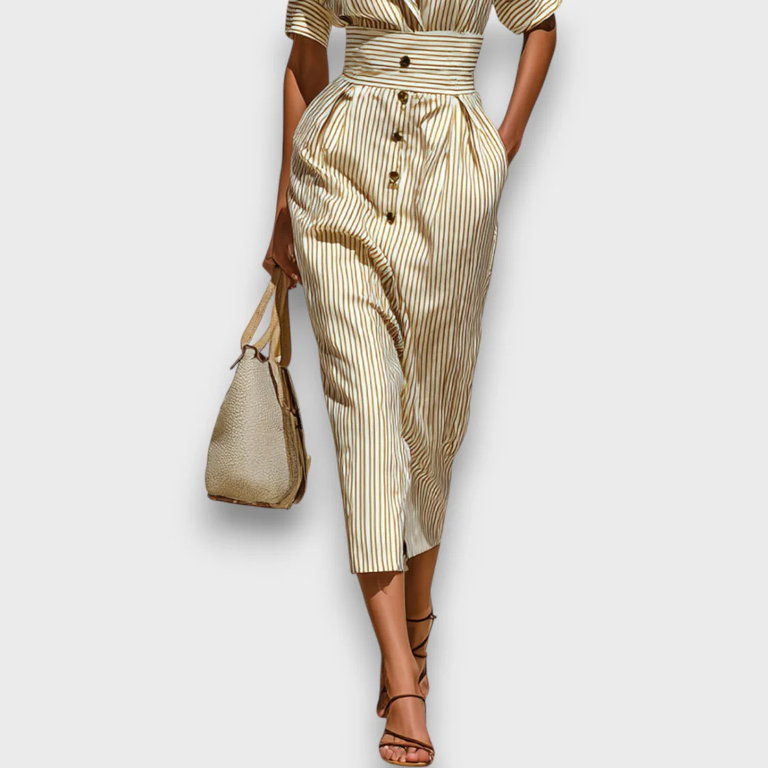 Marivelle – Gestreiftes Midi-Kleid mit Kragen - Image 2