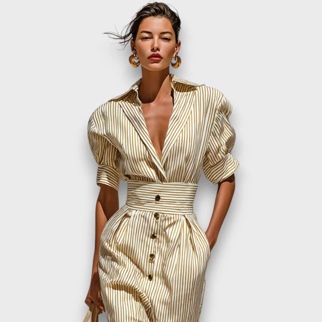 Marivelle – Gestreiftes Midi-Kleid mit Kragen - Image 3