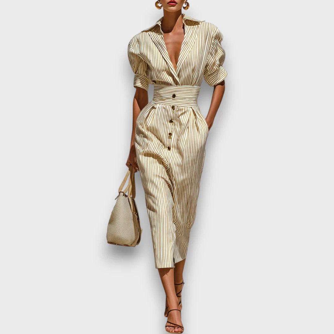 Marivelle – Gestreiftes Midi-Kleid mit Kragen - Image 4