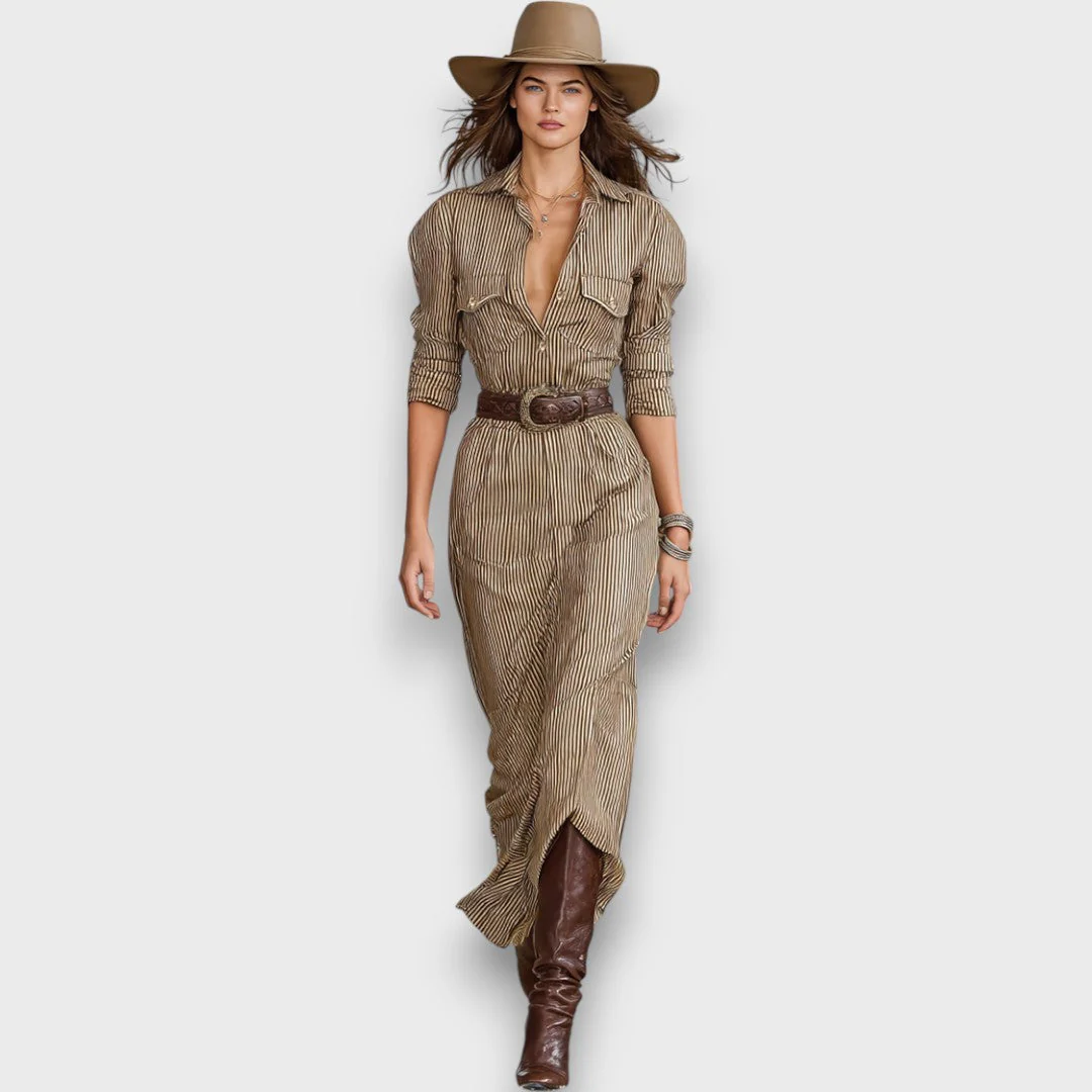Marlene – Gestreiftes Maxikleid mit Kragen - Image 3