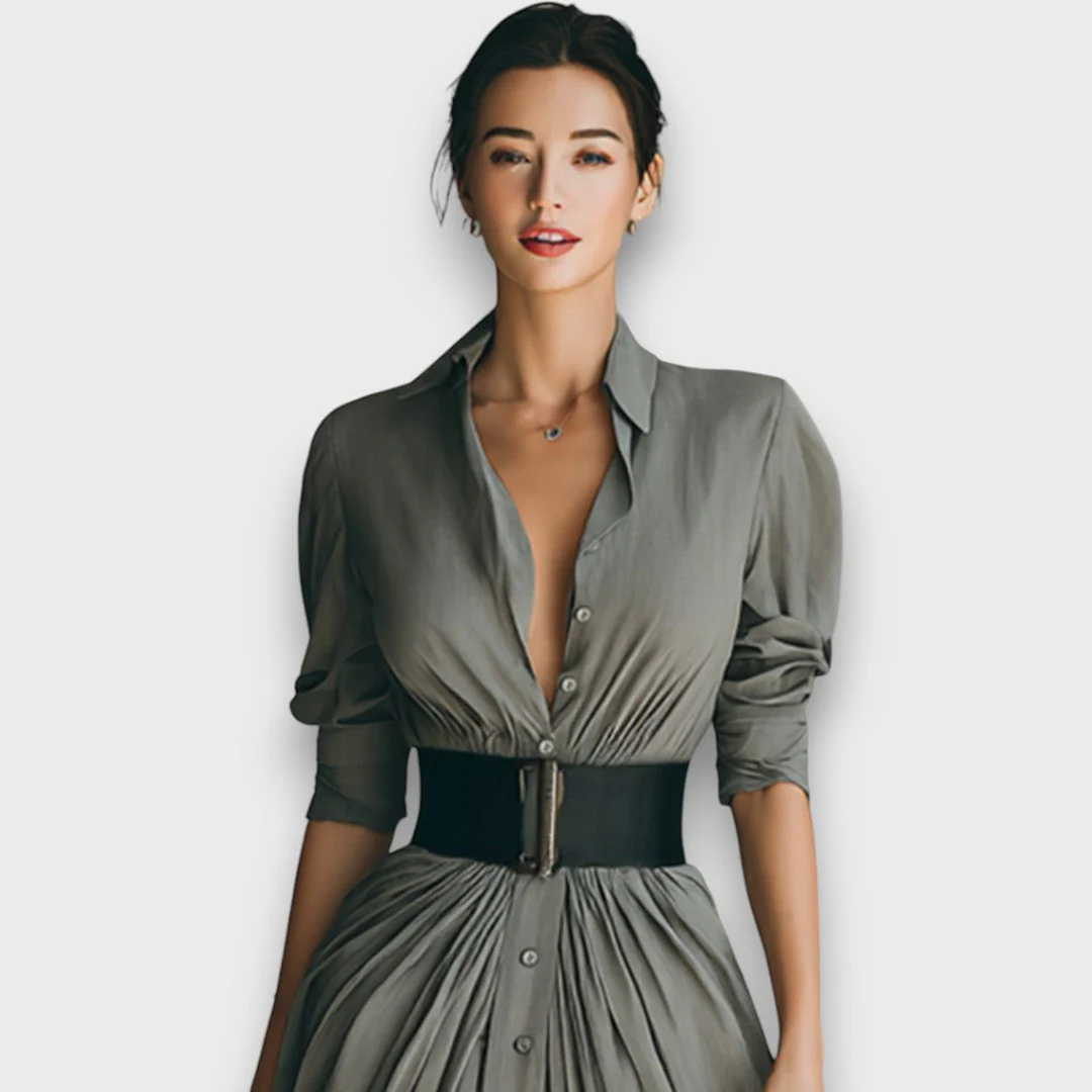 Marlenia – Maxikleid mit Kragen und Bindegürtel - Image 3