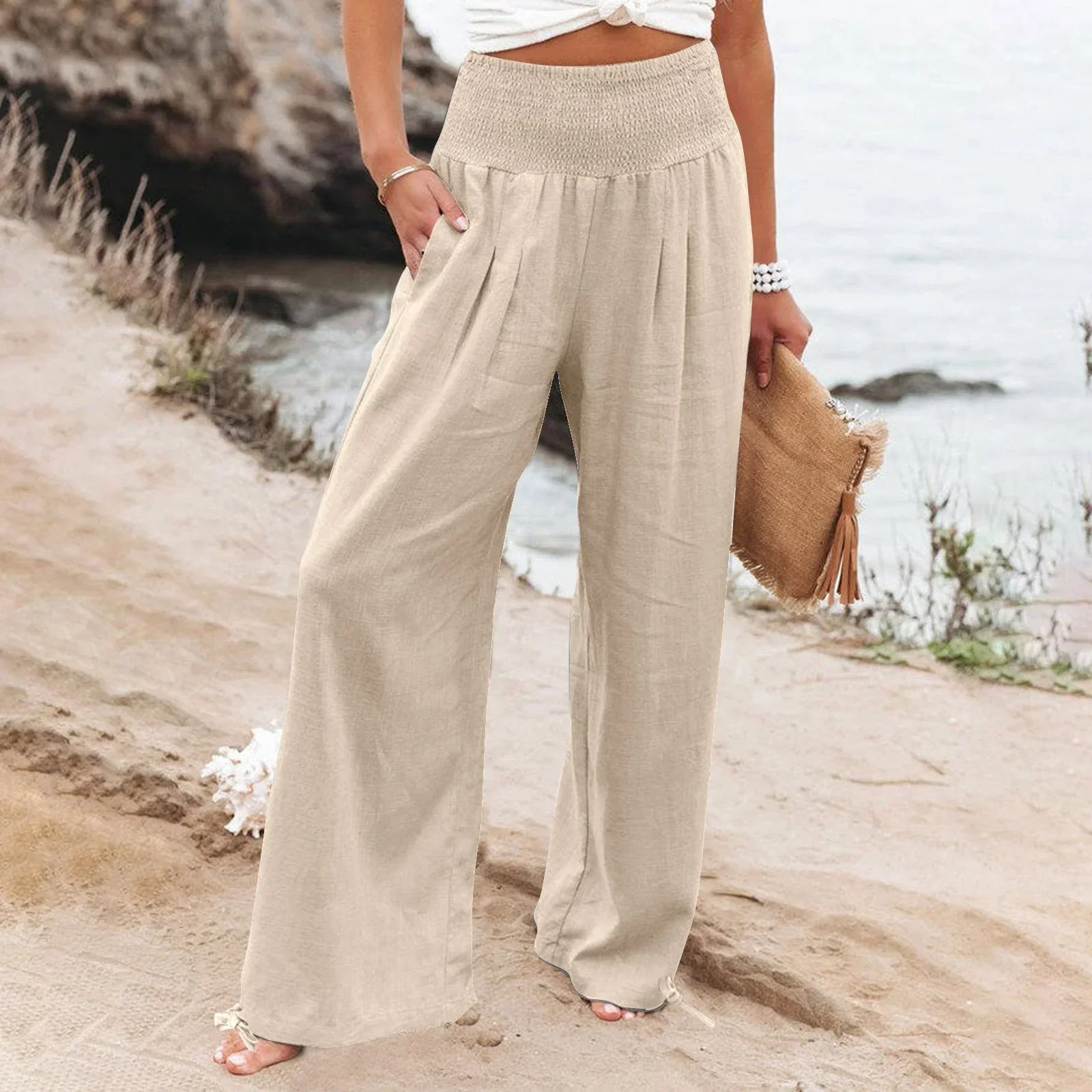 Marsha – Hochwertige Strandhose aus Leinen mit weitem Bein