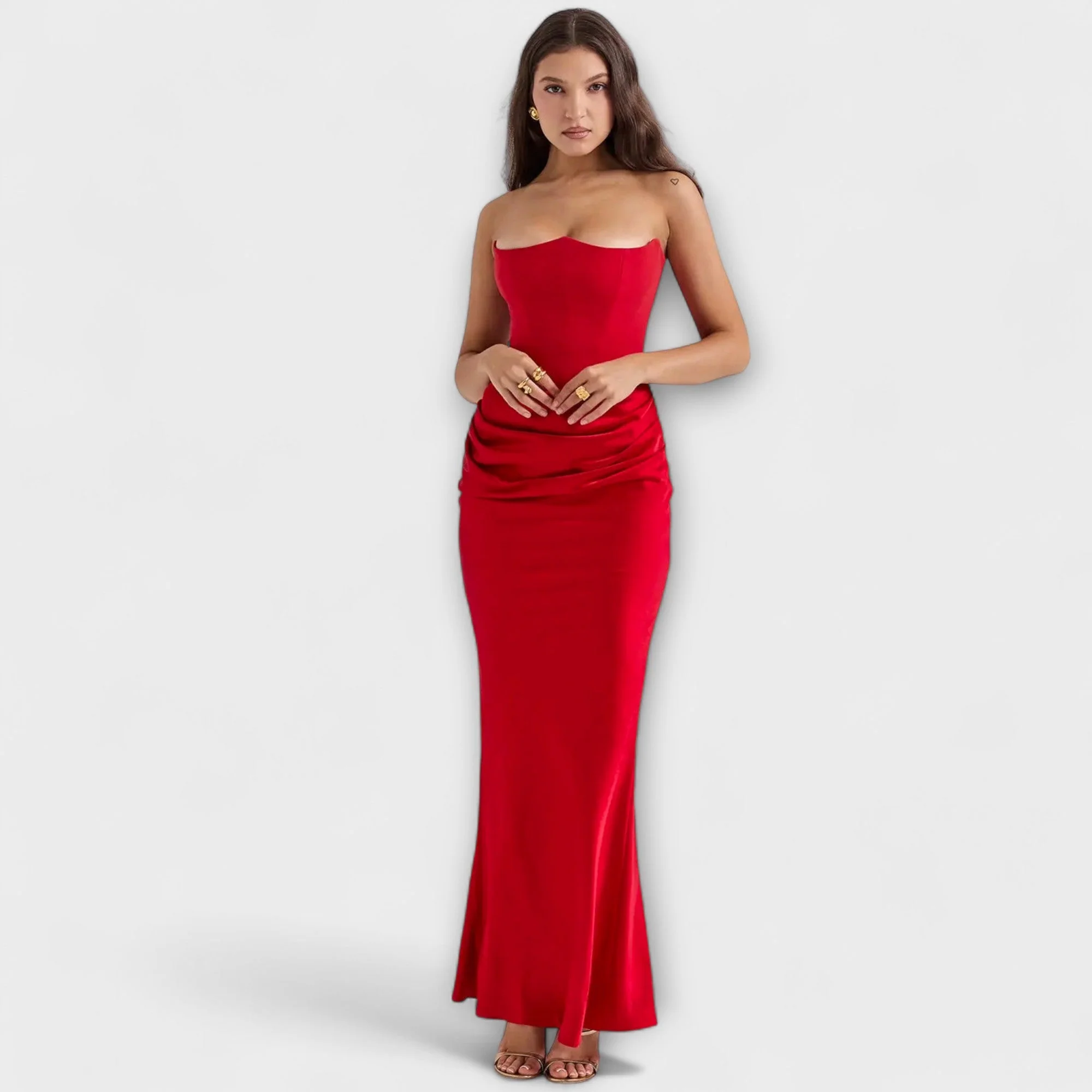 Maxi-Kleid aus Satin ohne Träger mit Drapierung - Image 10