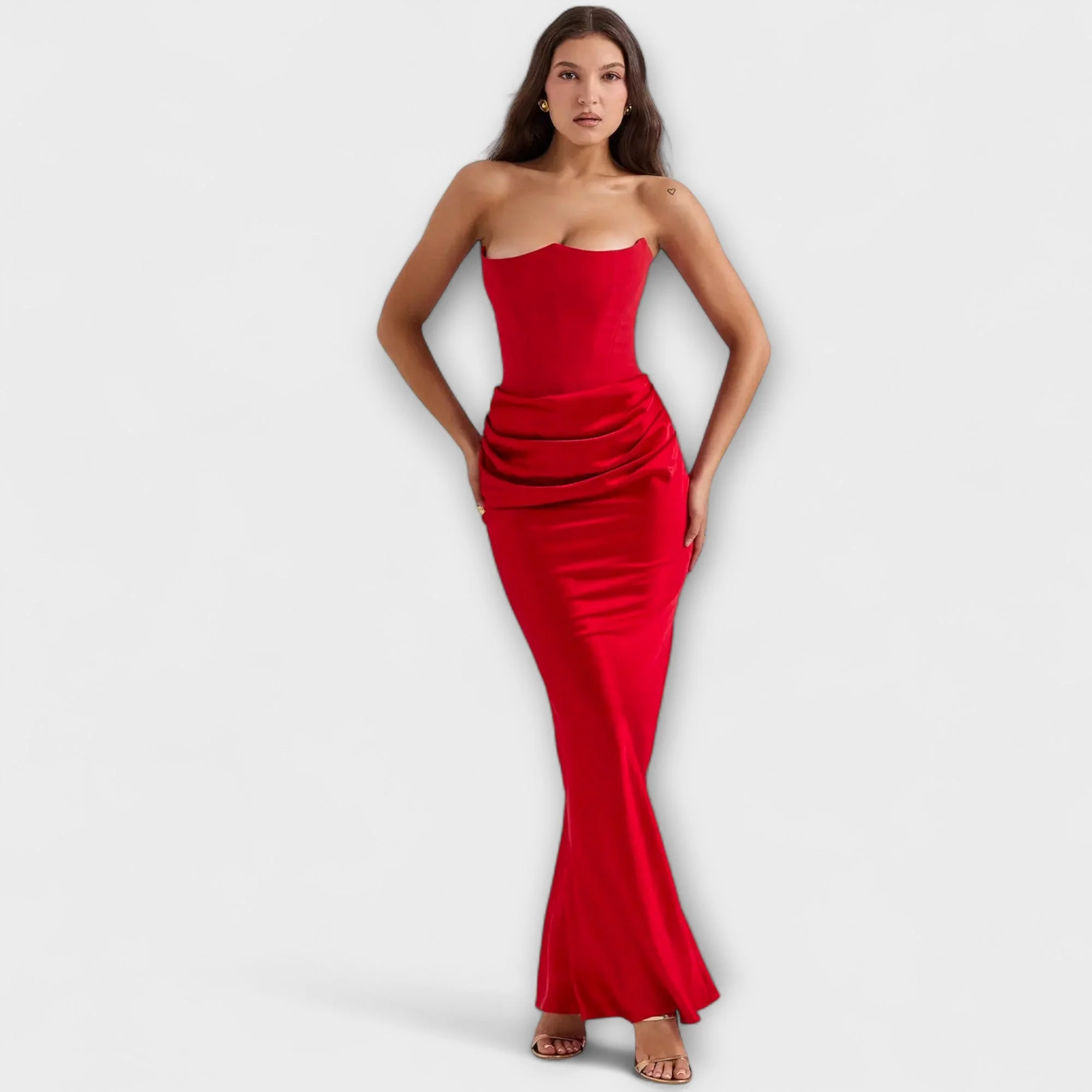 Maxi-Kleid aus Satin ohne Träger mit Drapierung - Image 3