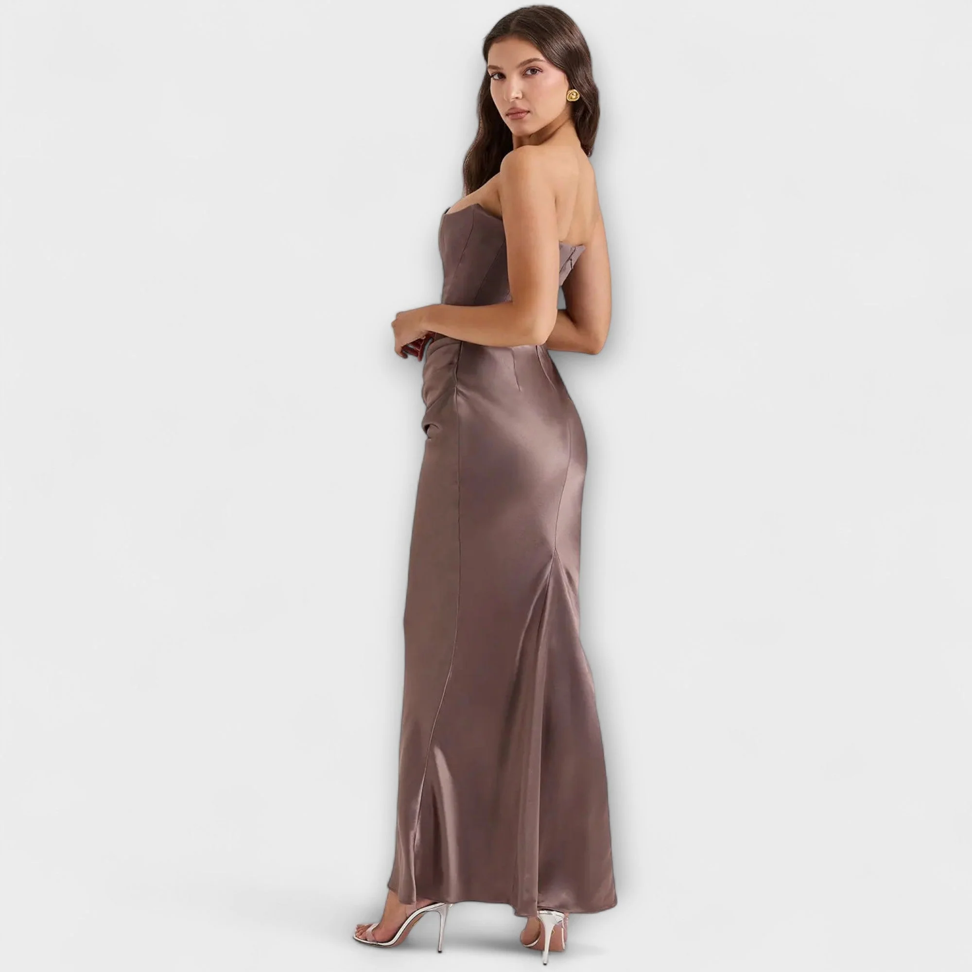 Maxi-Kleid aus Satin ohne Träger mit Drapierung - Image 4
