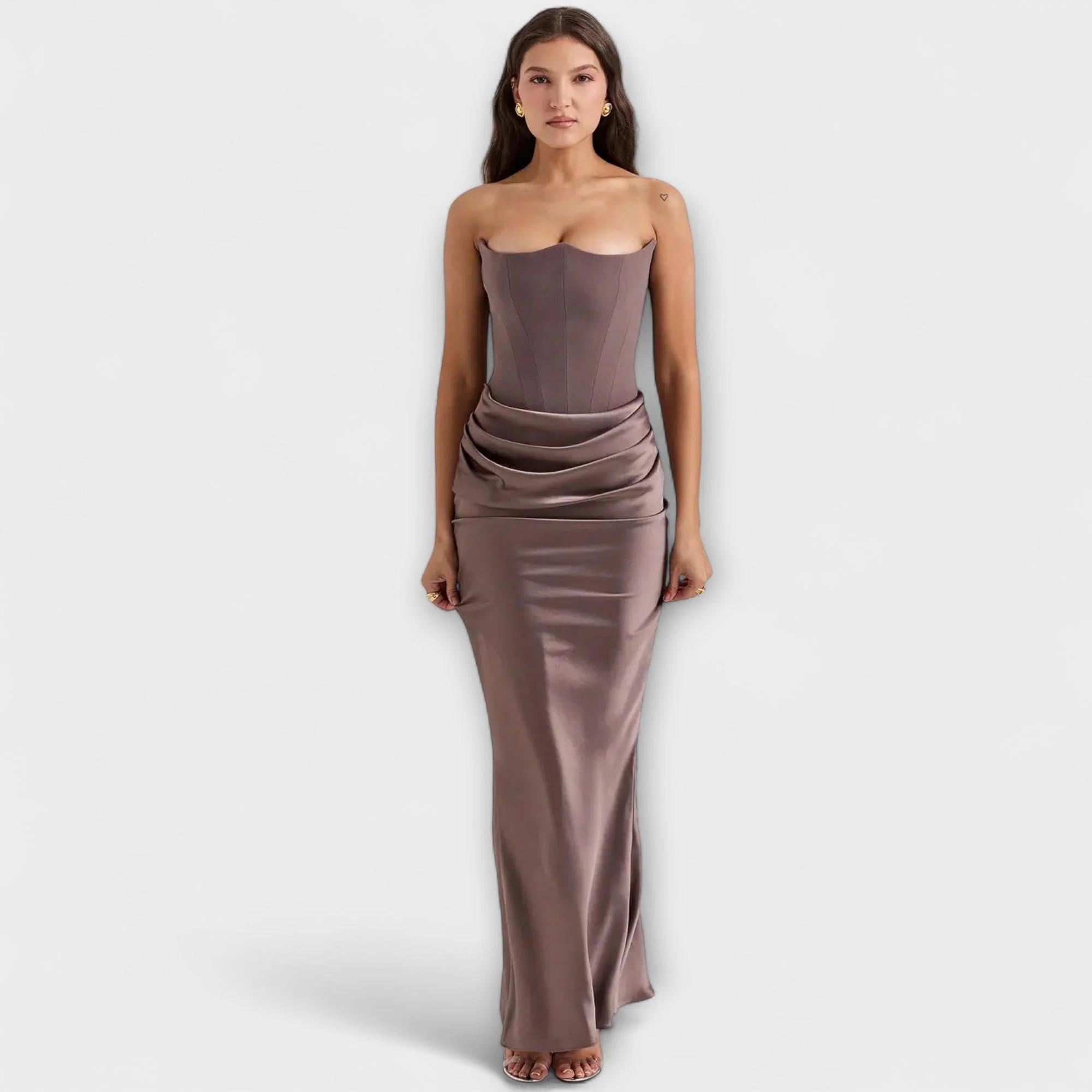 Maxi-Kleid aus Satin ohne Träger mit Drapierung - Image 5