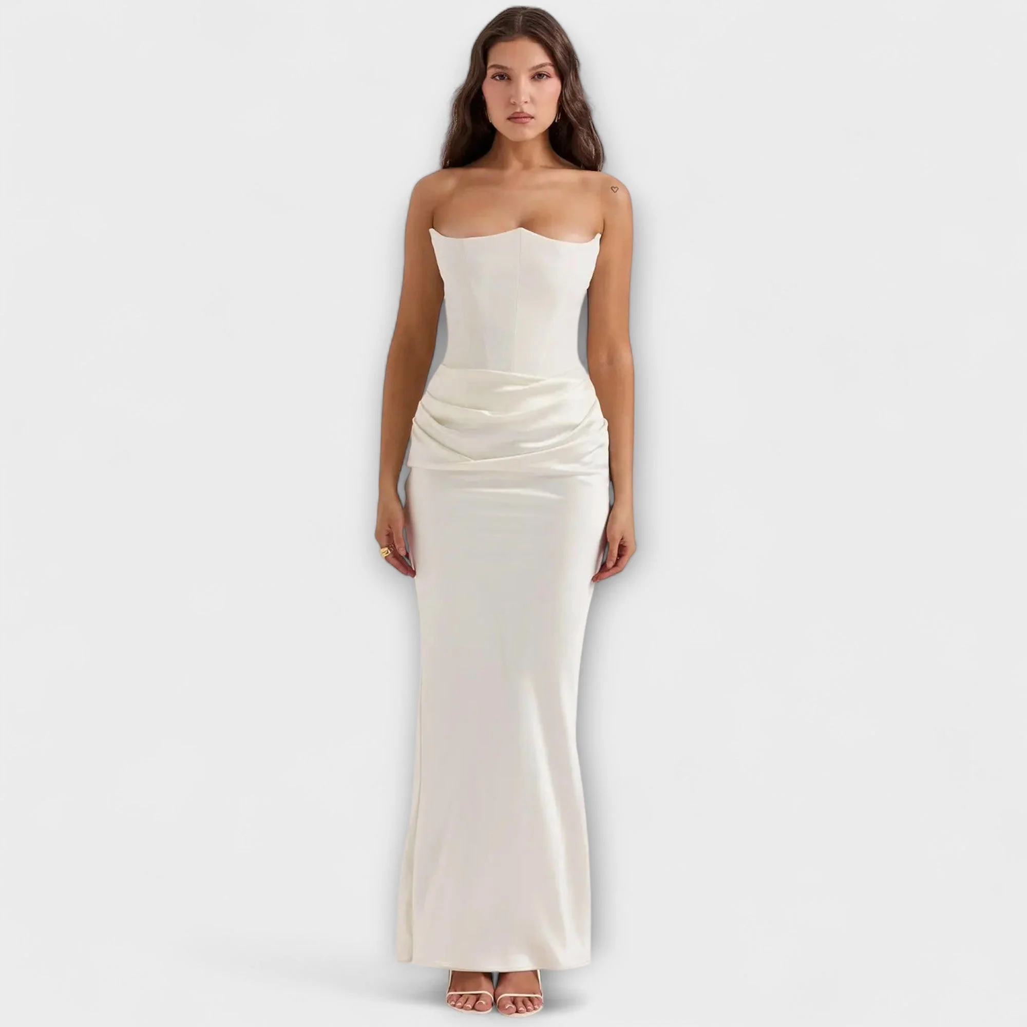 Maxi-Kleid aus Satin ohne Träger mit Drapierung - Image 6