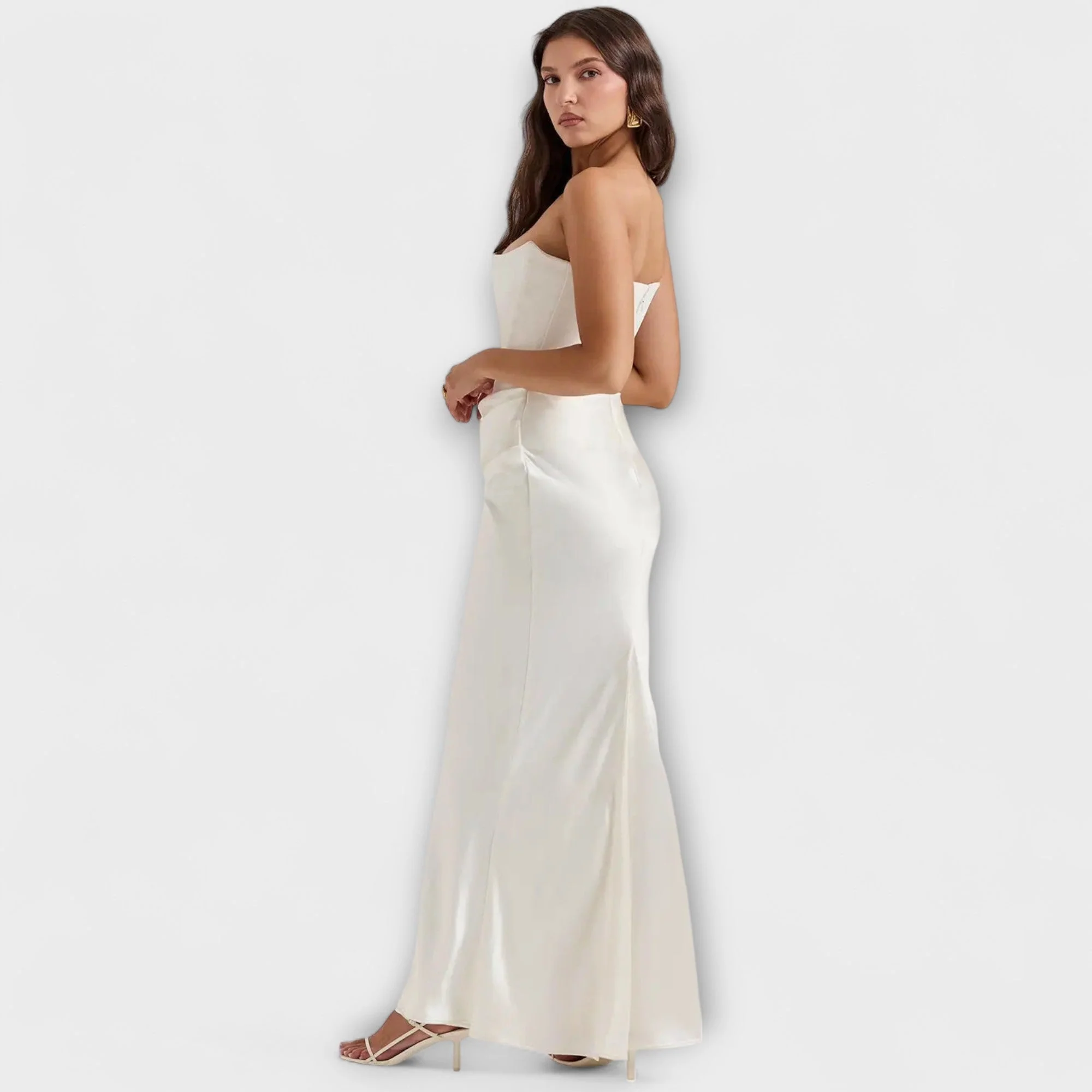 Maxi-Kleid aus Satin ohne Träger mit Drapierung - Image 7