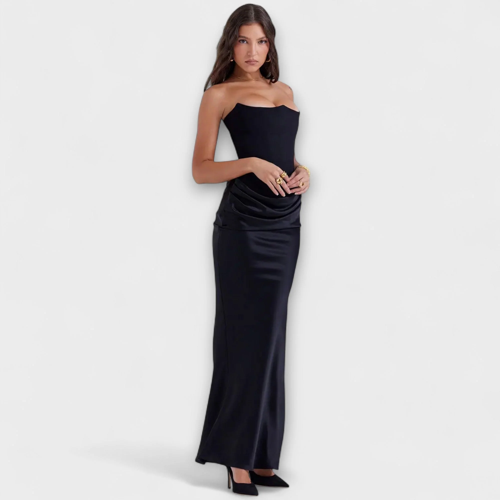 Maxi-Kleid aus Satin ohne Träger mit Drapierung - Image 8