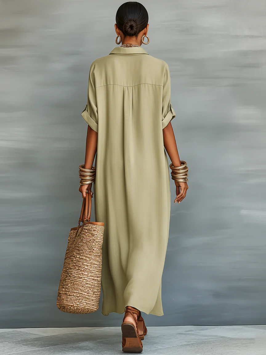 Johanna | Damen Maxikleid Leinenmischung Kurzarm – Leinen Maxi Kleid Sommer 2026 - Image 2