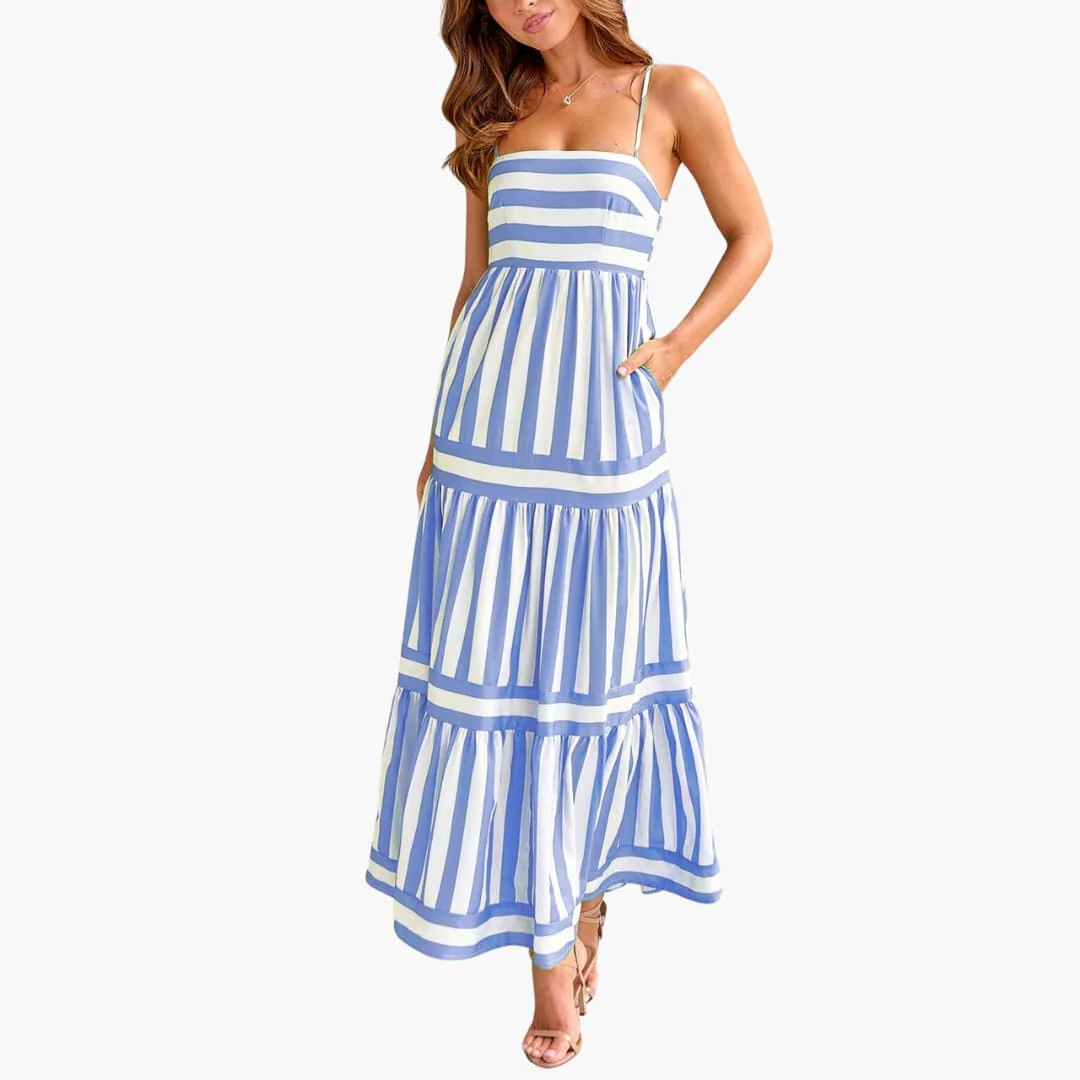 Maxikleid Damen - Gestreiftes Sommerkleid mit Trägern - Image 3