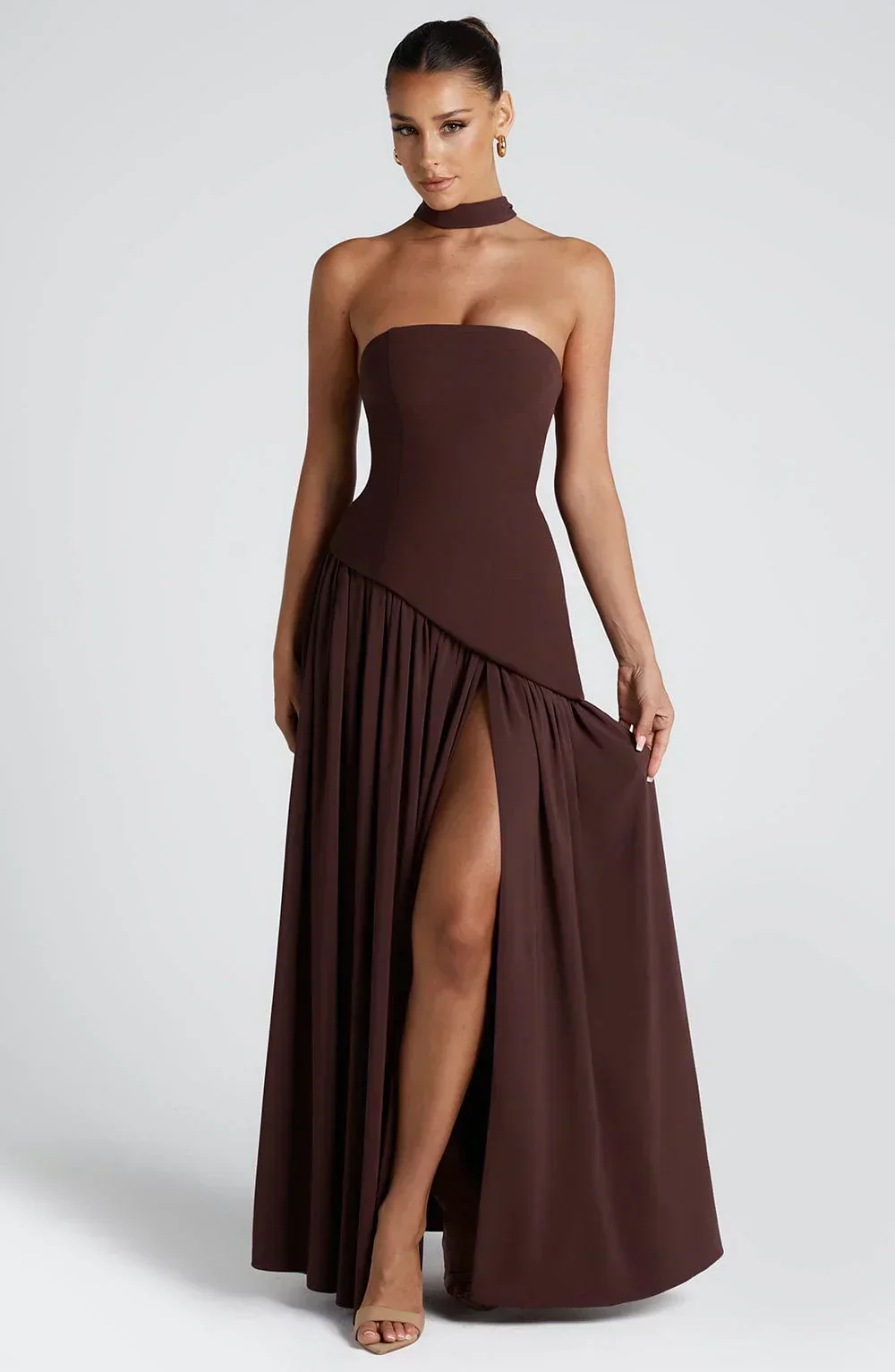 Nathalie | Damen Maxikleid Korsettstil Schaldetail Hoher Schlitz – Korsett Maxi 2026 - Image 6