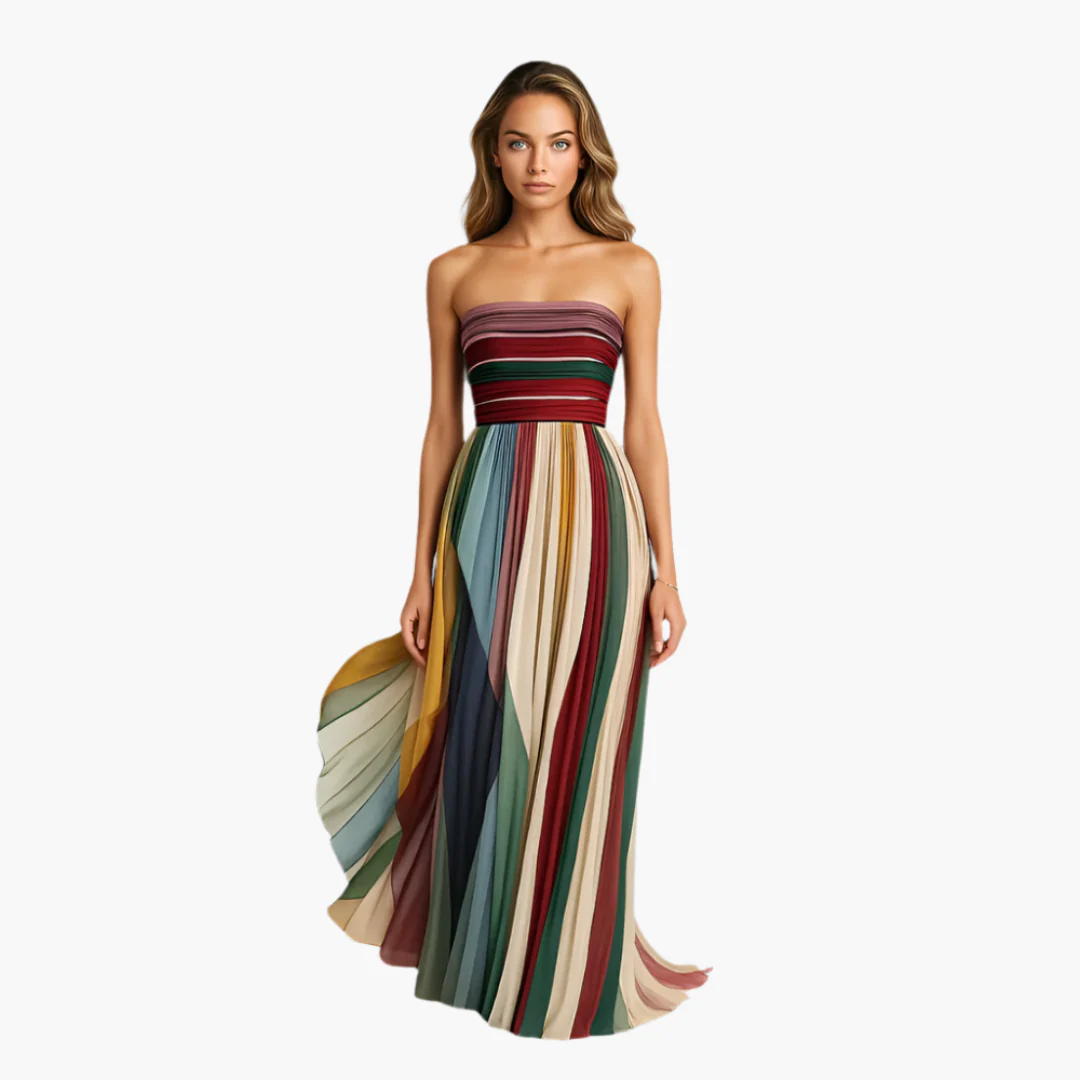 Maxikleid für Damen - Trägerlos, bunt gestreift & elegant - Image 2