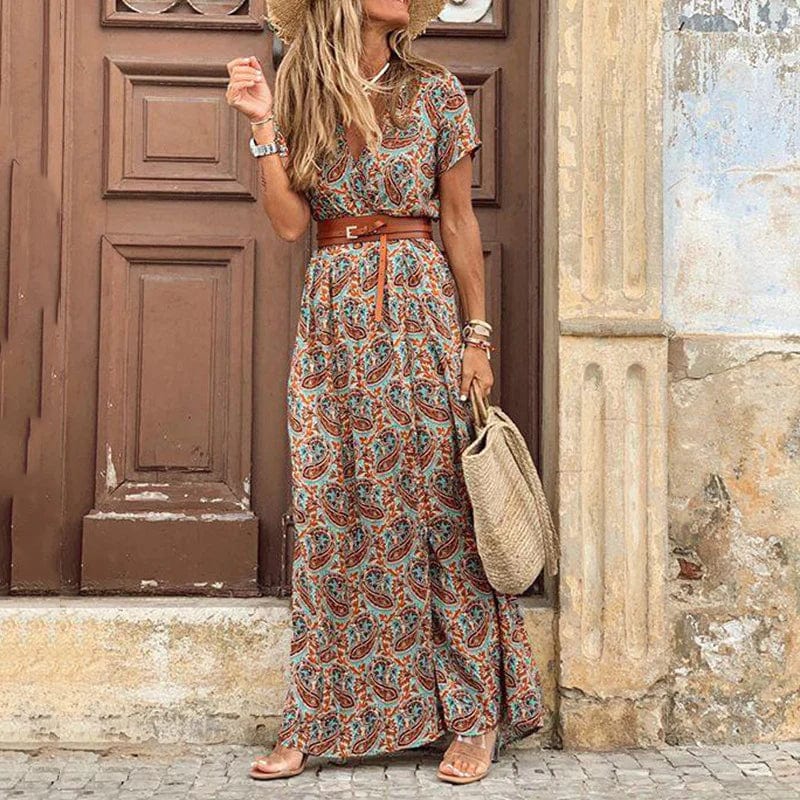 Maxikleid im Boho-Stil mit Paisley-Muster und Gürtel - Image 2