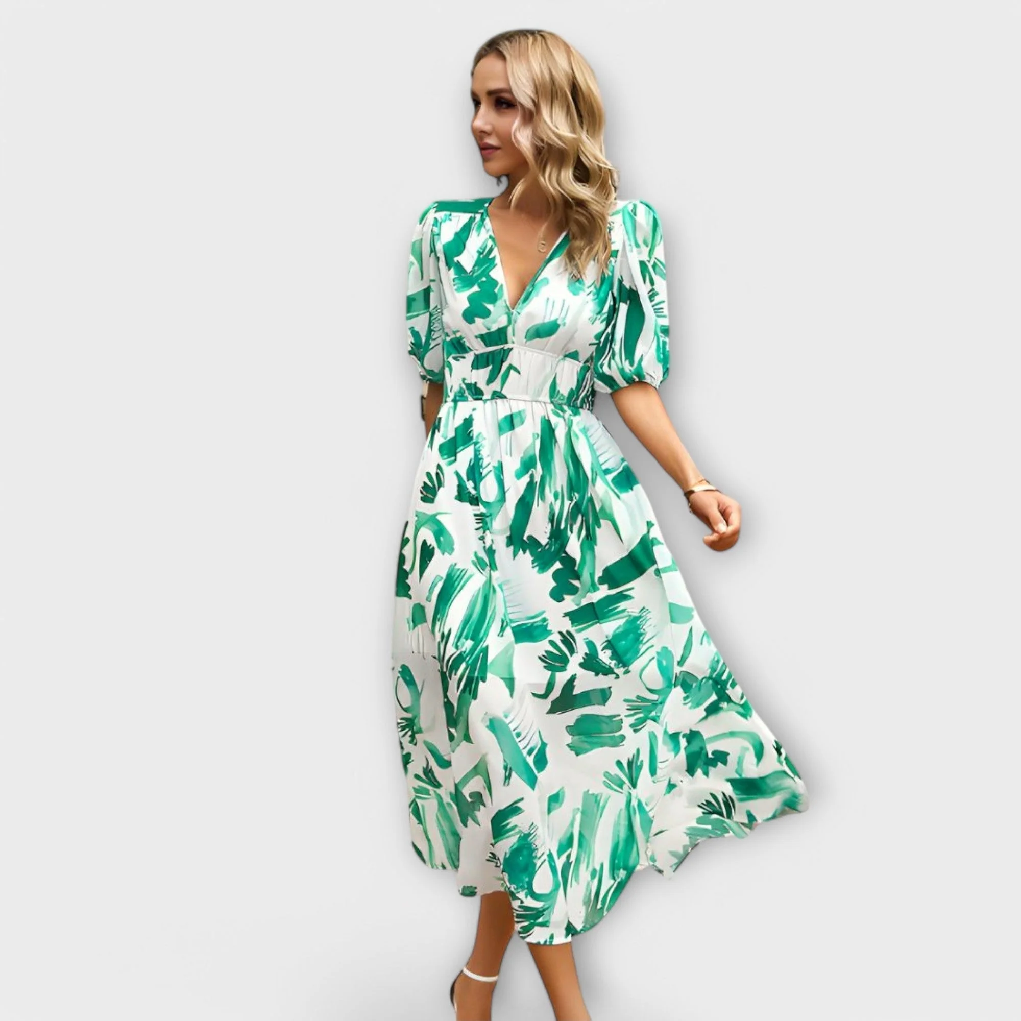 Maxikleid mit Ballonärmeln im abstrakten Design - Image 2