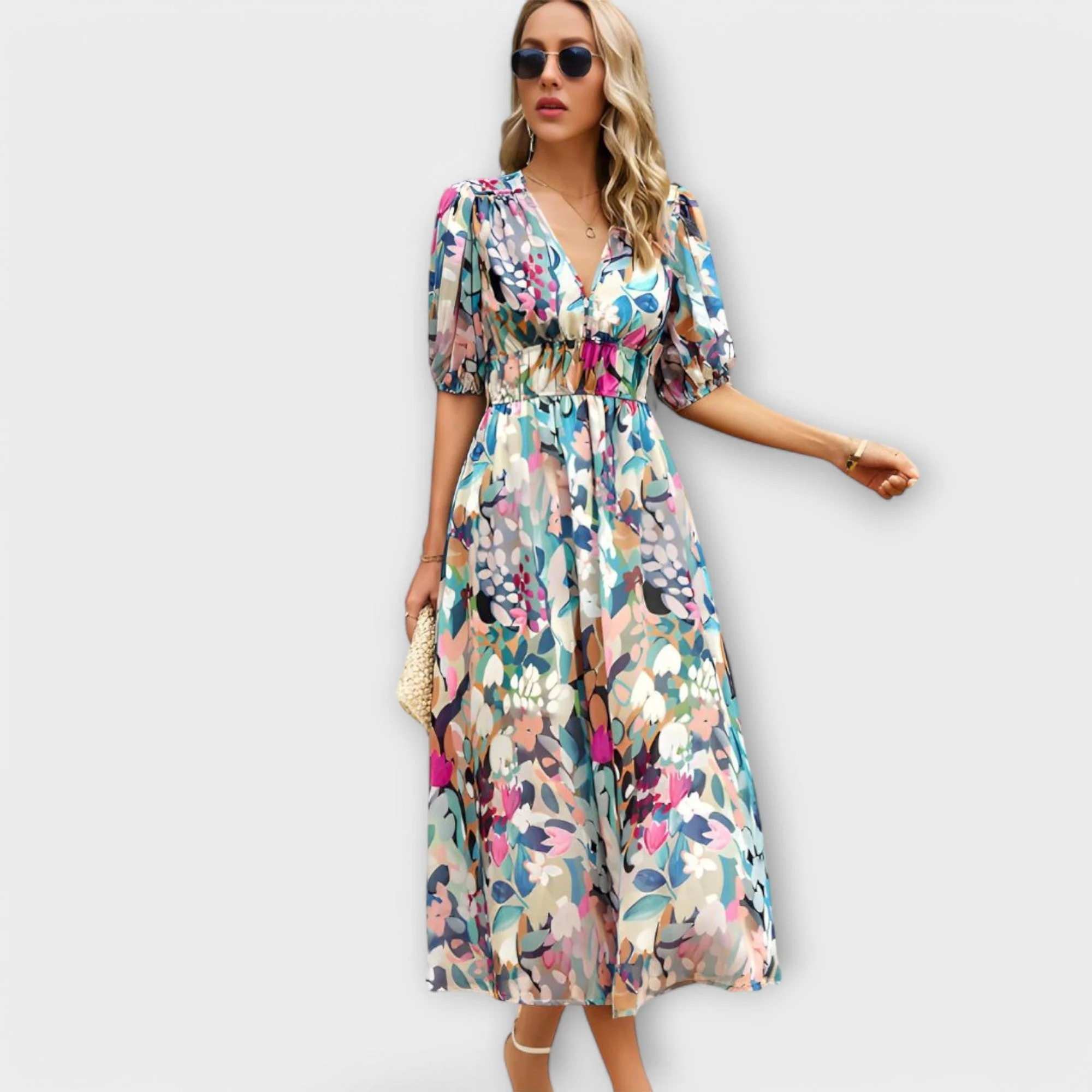 Maxikleid mit Ballonärmeln im abstrakten Design - Image 3