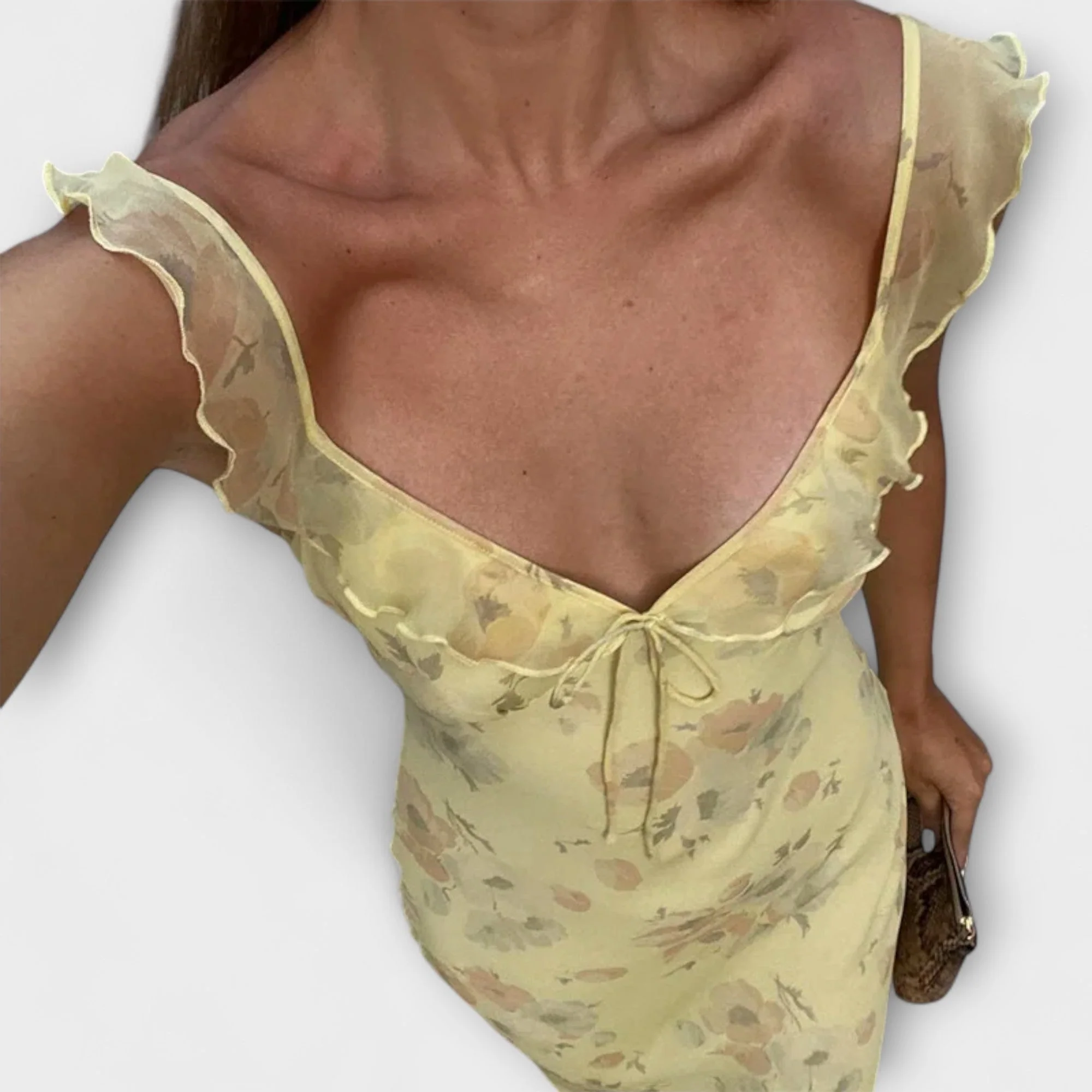 Maxikleid mit geheimnisvollem Blumenmuster und tiefem Ausschnitt - Image 2