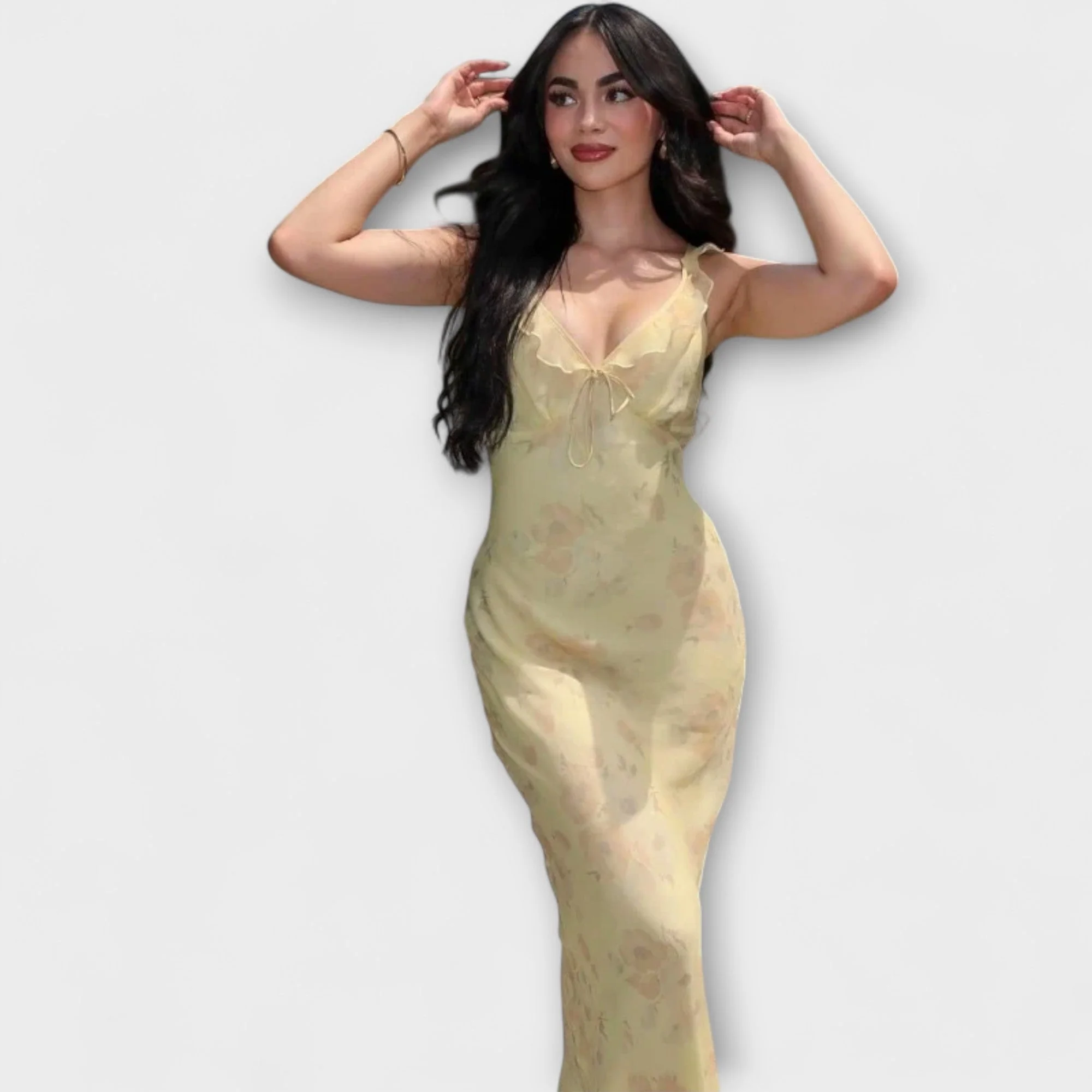 Maxikleid mit geheimnisvollem Blumenmuster und tiefem Ausschnitt - Image 4
