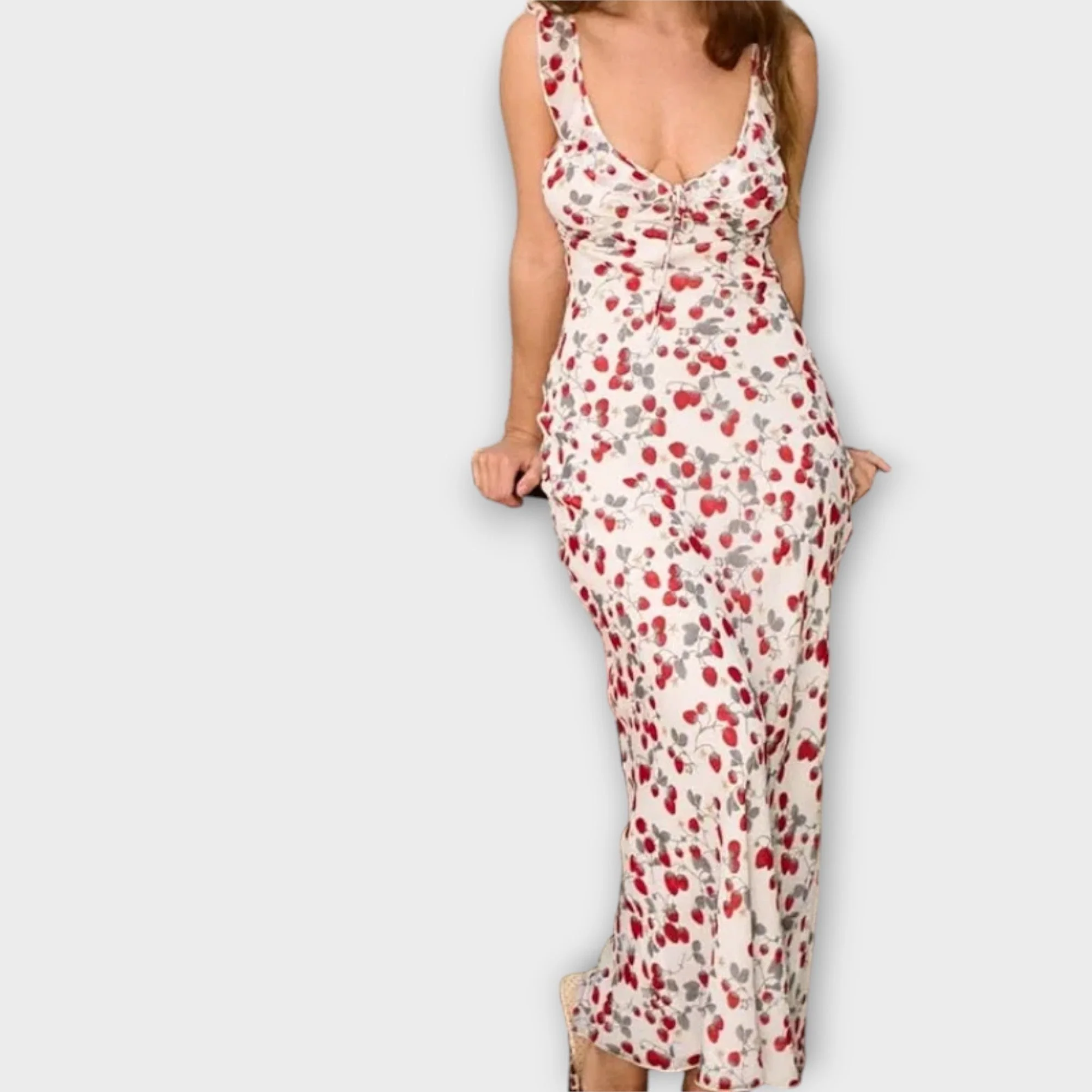 Maxikleid mit geheimnisvollem Blumenmuster und tiefem Ausschnitt - Image 5