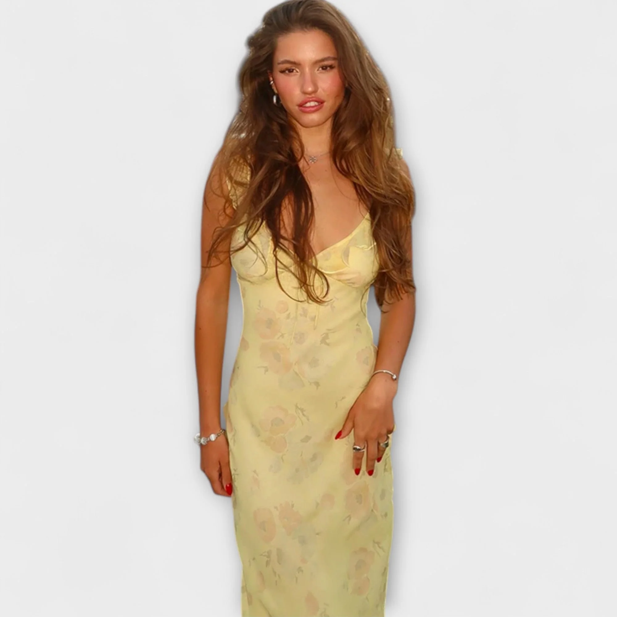 Maxikleid mit geheimnisvollem Blumenmuster und tiefem Ausschnitt - Image 6