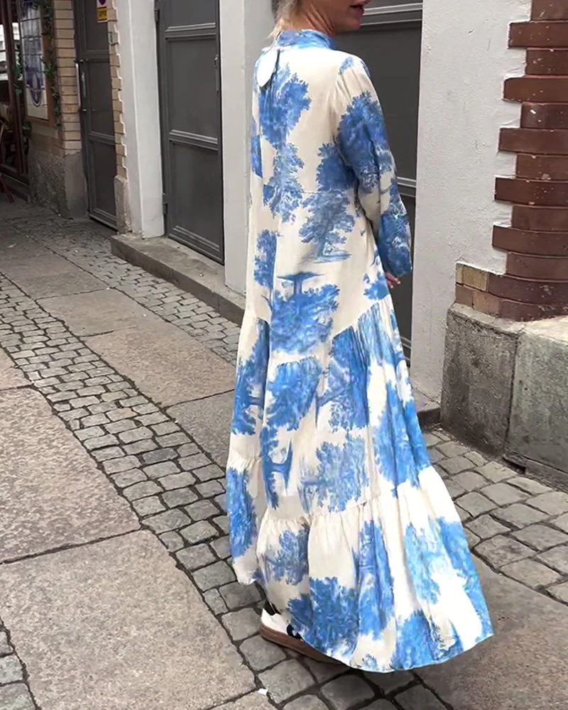 Maxikleid mit Print, Volantärmeln & Stehkragen – Stilvoll & Luftig - Image 10