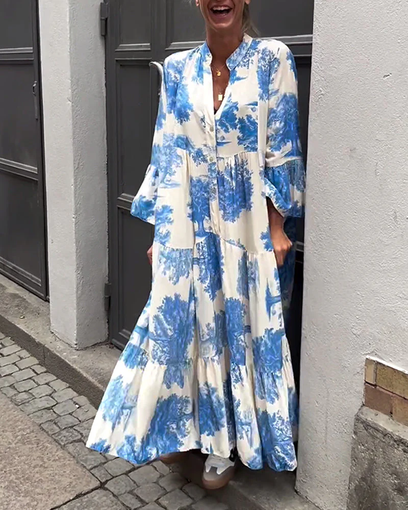 Maxikleid mit Print, Volantärmeln & Stehkragen – Stilvoll & Luftig - Image 11