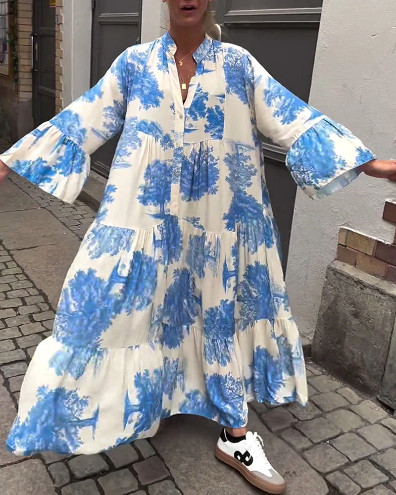 Maxikleid mit Print, Volantärmeln & Stehkragen – Stilvoll & Luftig - Image 12