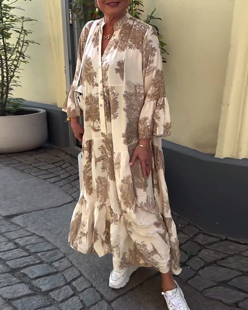 Maxikleid mit Print, Volantärmeln & Stehkragen – Stilvoll & Luftig - Image 13