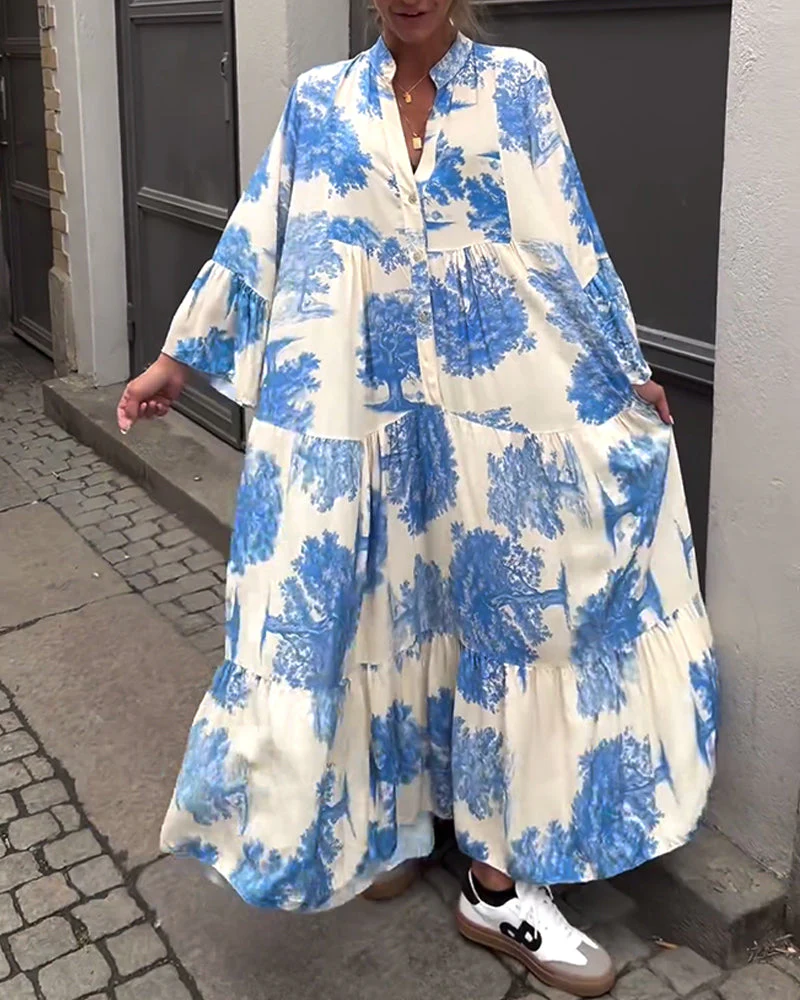 Maxikleid mit Print, Volantärmeln & Stehkragen – Stilvoll & Luftig - Image 14