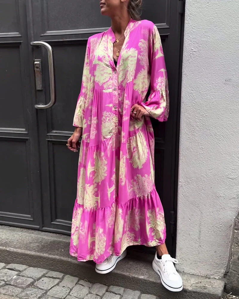 Maxikleid mit Print, Volantärmeln & Stehkragen – Stilvoll & Luftig - Image 15