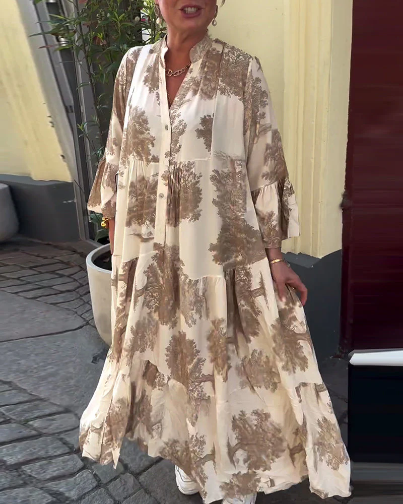 Maxikleid mit Print, Volantärmeln & Stehkragen – Stilvoll & Luftig - Image 2