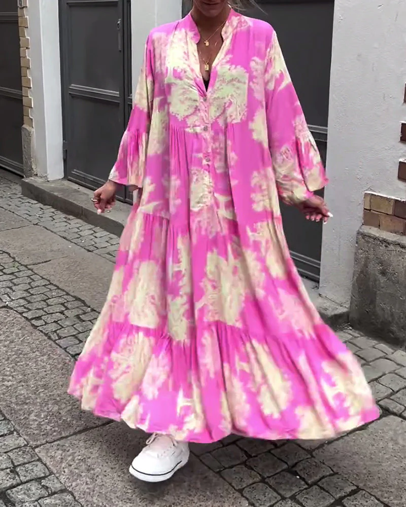 Maxikleid mit Print, Volantärmeln & Stehkragen – Stilvoll & Luftig - Image 4