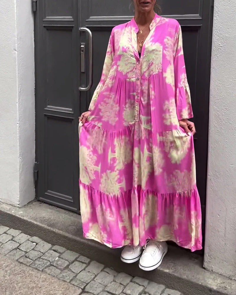 Maxikleid mit Print, Volantärmeln & Stehkragen – Stilvoll & Luftig - Image 5