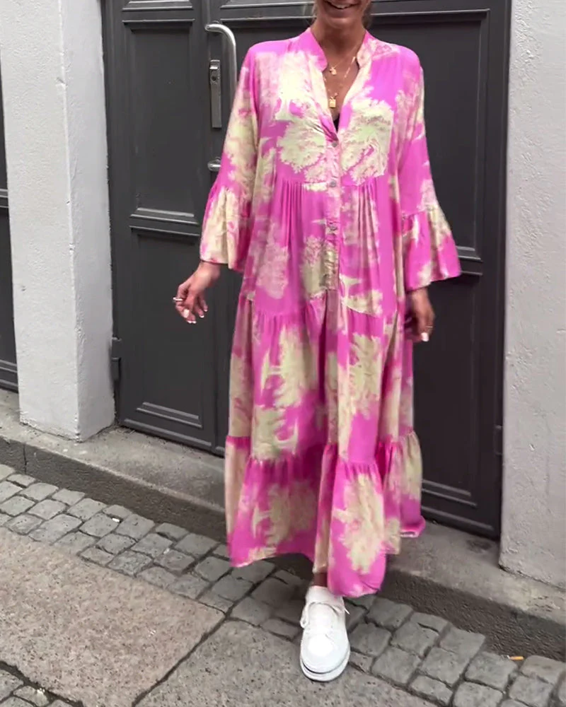 Maxikleid mit Print, Volantärmeln & Stehkragen – Stilvoll & Luftig - Image 6