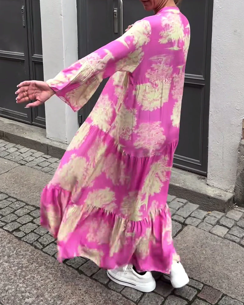 Maxikleid mit Print, Volantärmeln & Stehkragen – Stilvoll & Luftig - Image 7