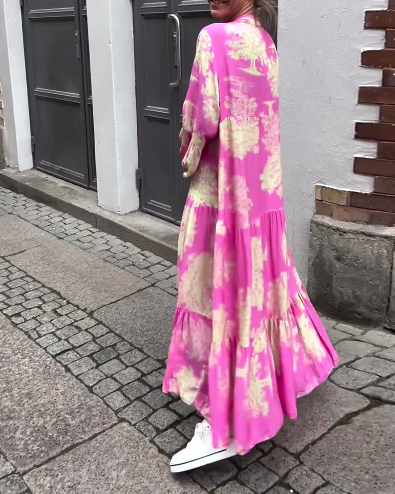Maxikleid mit Print, Volantärmeln & Stehkragen – Stilvoll & Luftig - Image 9