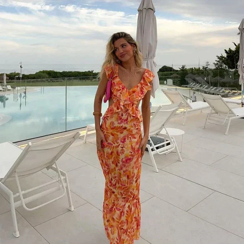 Maxikleid mit Rüschen und Blumenmuster – stilvoller Sommerlook mit femininer Note - Image 2